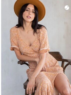 lovestitch Peach Floral Wrap Maxi Dress